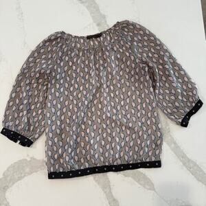 The Limited Long Sleeve Sheer Bird Print Blouse Women's Medium Brown Loose Fit